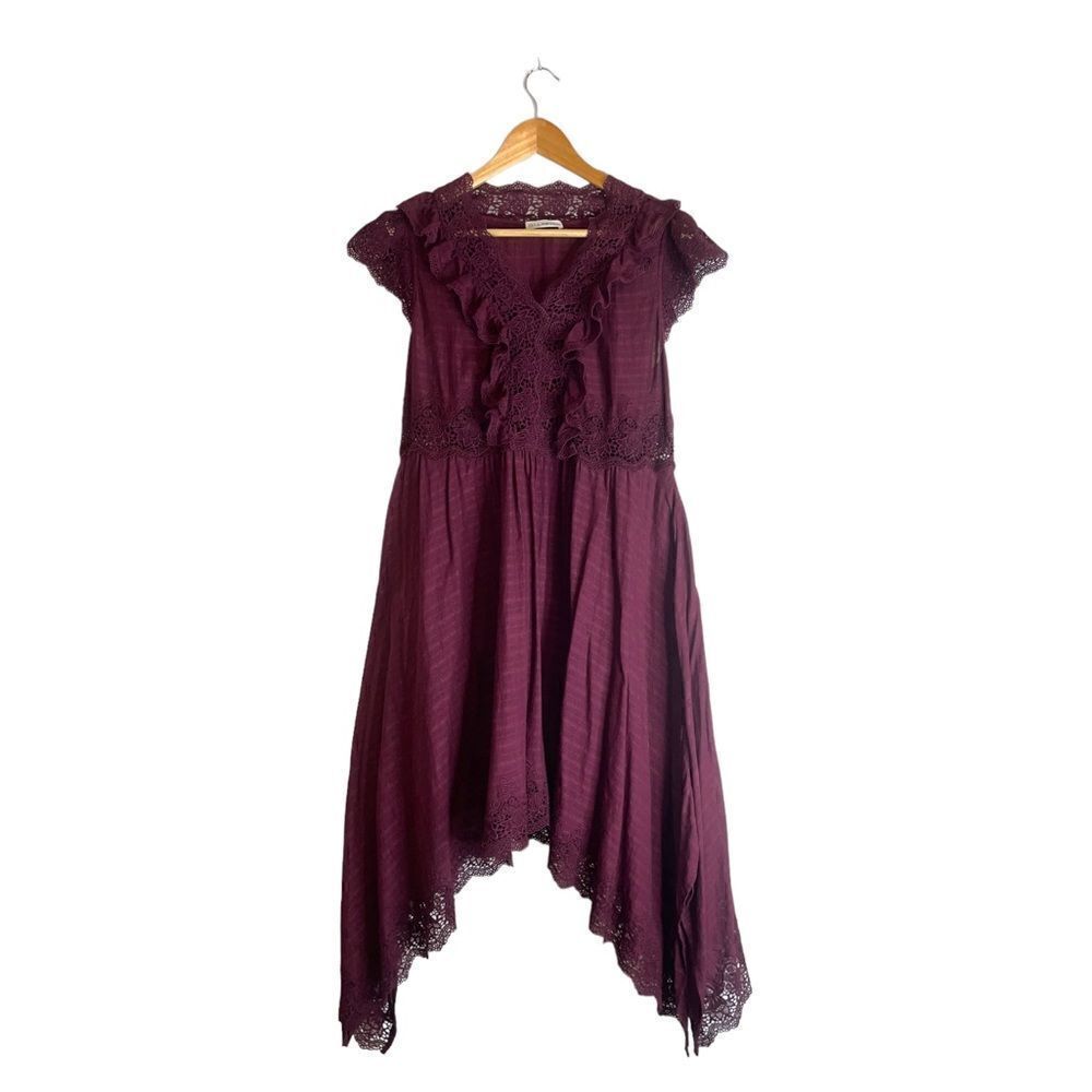 Ulla Johnson Lavinia Lace Handkerchief Dress in Burgundy